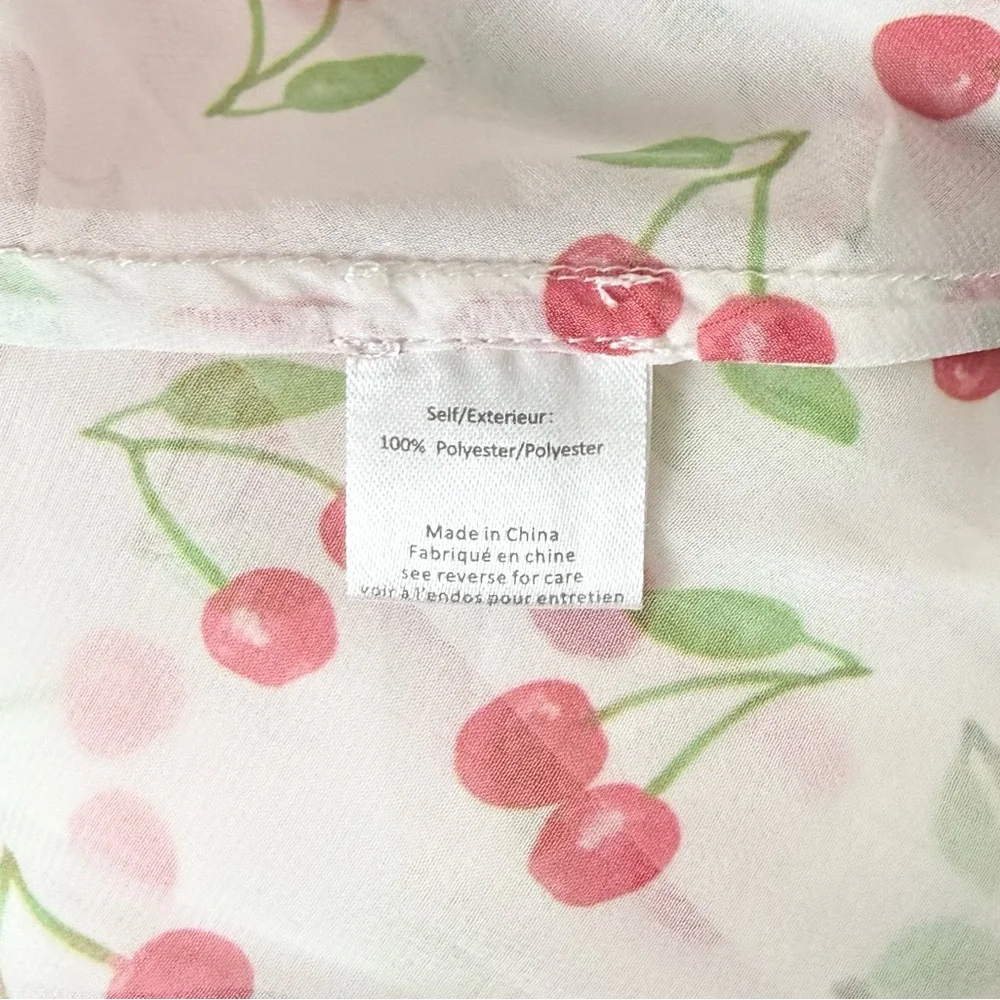 NWT CAROLINE CONSTAS Y2K Cherry Print Smocked Off Shoulder Swim Coverup Dress XS